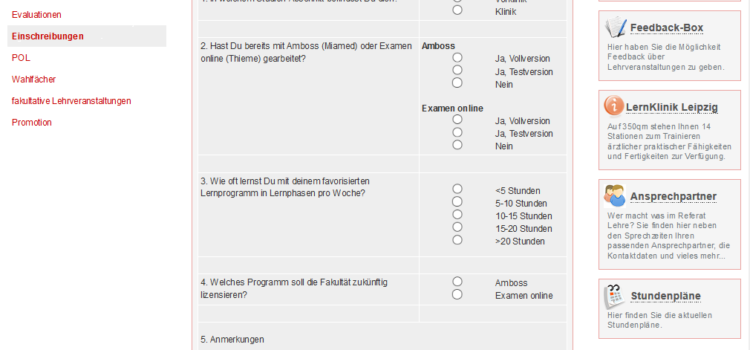 Screenshot der Umfrage im Studierendenportal zum gewünschten Kreuztool: examen online vs. AMBOSS